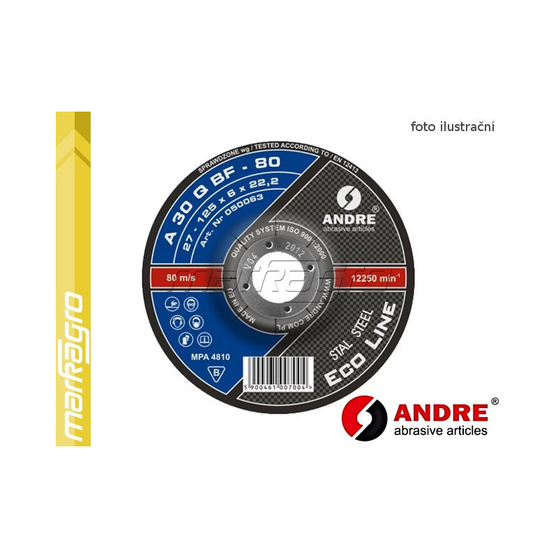 Řezný kotouč vypouklý - 125 mm x 2,5 mm x 22,2 mm, ECO-LINE, TYP 42 - ANDRE (020929) Řezný kotouč vypouklý - 125 mm x 2,5 mm x 22,2 mm, ECO-LINE, TYP 42 - ANDRE (020929)