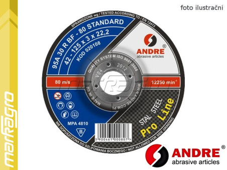 Řezný kotouč vypouklý - 180 mm x 3 mm x 22,2 mm, PRO-LINE verze STANDARD, TYP 42 - ANDRE (020131)