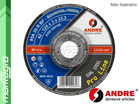 Řezný kotouč vypouklý - 230 mm x 2 mm x 22,2 mm, PRO-LINE verze METAL+INOX, TYP 42 - ANDRE (010062)