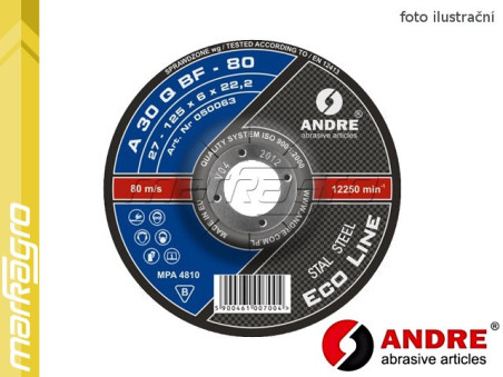 Brusný kotouč vypouklý - 230 mm x 6 mm x 22,2 mm, ECO-LINE, TYP 27 - ANDRE (050912)